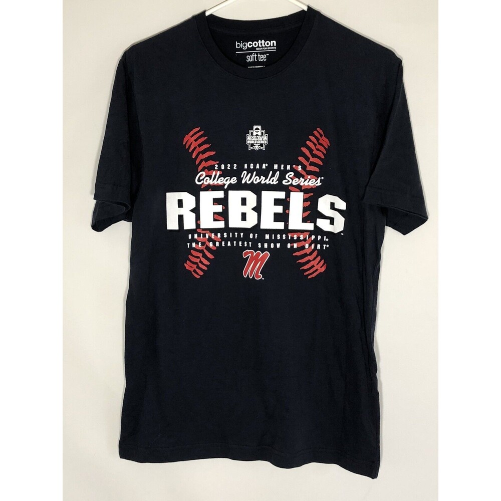 2022 NCAA College World Series REBELS Big Cotton Soft Tee Navy Men’s S EUC